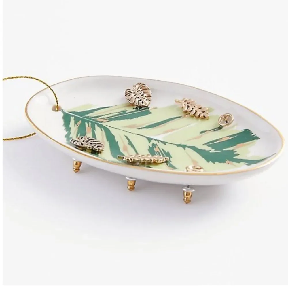 Paper Source Leaf Trinket Jewelry Dish & 3 Pairs Earrings New Ceramic